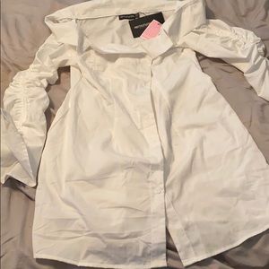 PrettyLittleThing White Ruched Sleeve Mini dress